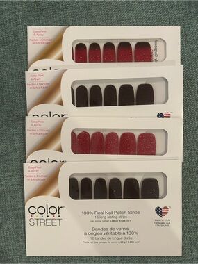 Color Street Red Burgundy Glitter Nail Polish Strips Lot 4 NEW Retired